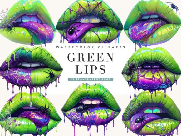 Download Watercolor Green Lips Clipart Bundle - Lips Collection