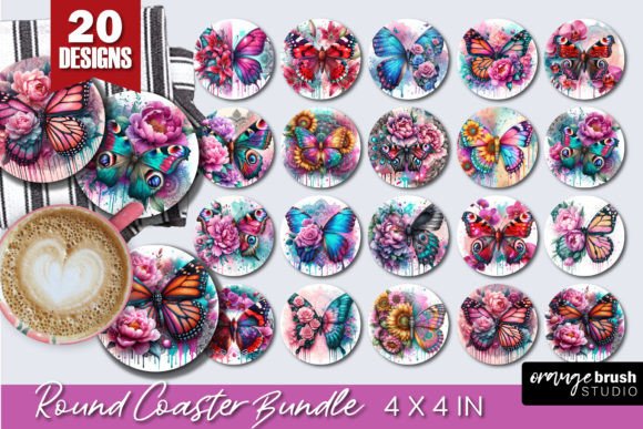 Download Floral Butterfly Round Coaster Bundle - Coaster bundle Collection