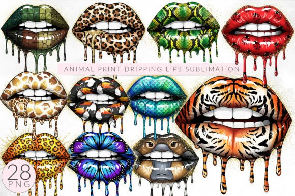 Download Animal Print Dripping Lips PNG Bundle - Lips Collection
