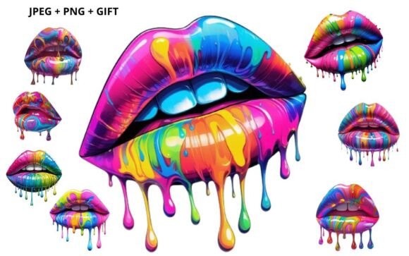 Download Multicolored Dripping Lips - Lips Collection