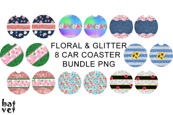 Download Floral &amp; Glitter Car Coaster Bundle PNG - Coaster bundle Collection