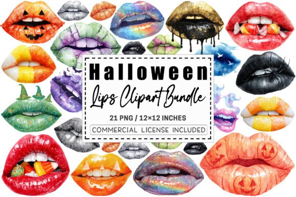 Download Watercolor Halloween Lips Clipart Bundle - Lips Collection