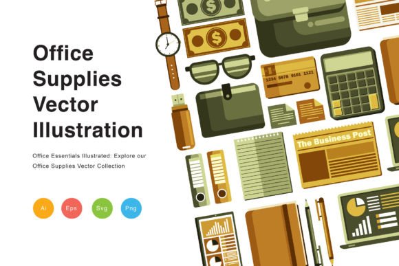 Download Office Supplies Vector Illustration - Illustration Collection