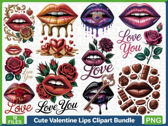 Download Cute Valentine Lips Clipart Bundle - Lips Collection