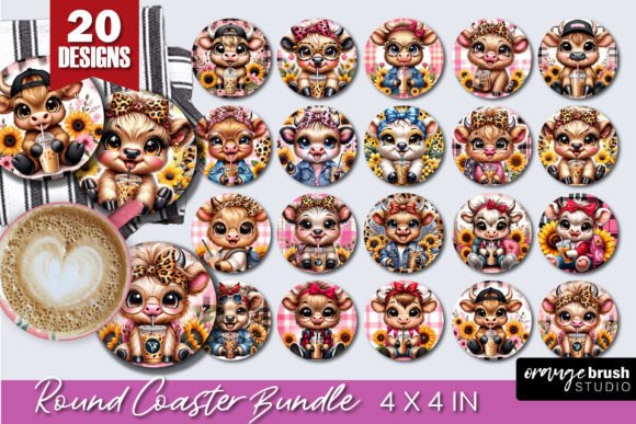 Download Highland Cow Round Coaster Bundle - Coaster bundle Collection