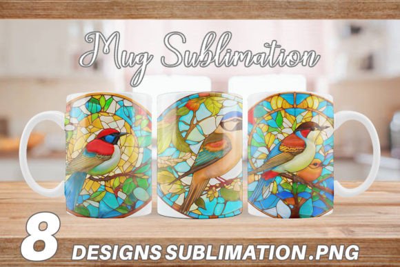 Download Stained Glass Bird Illustration Mug Wrap - Illustration Collection