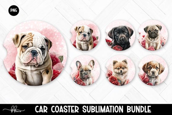 Download Cute Dogs with Roses Car Coaster Bundle - Coaster bundle Collection